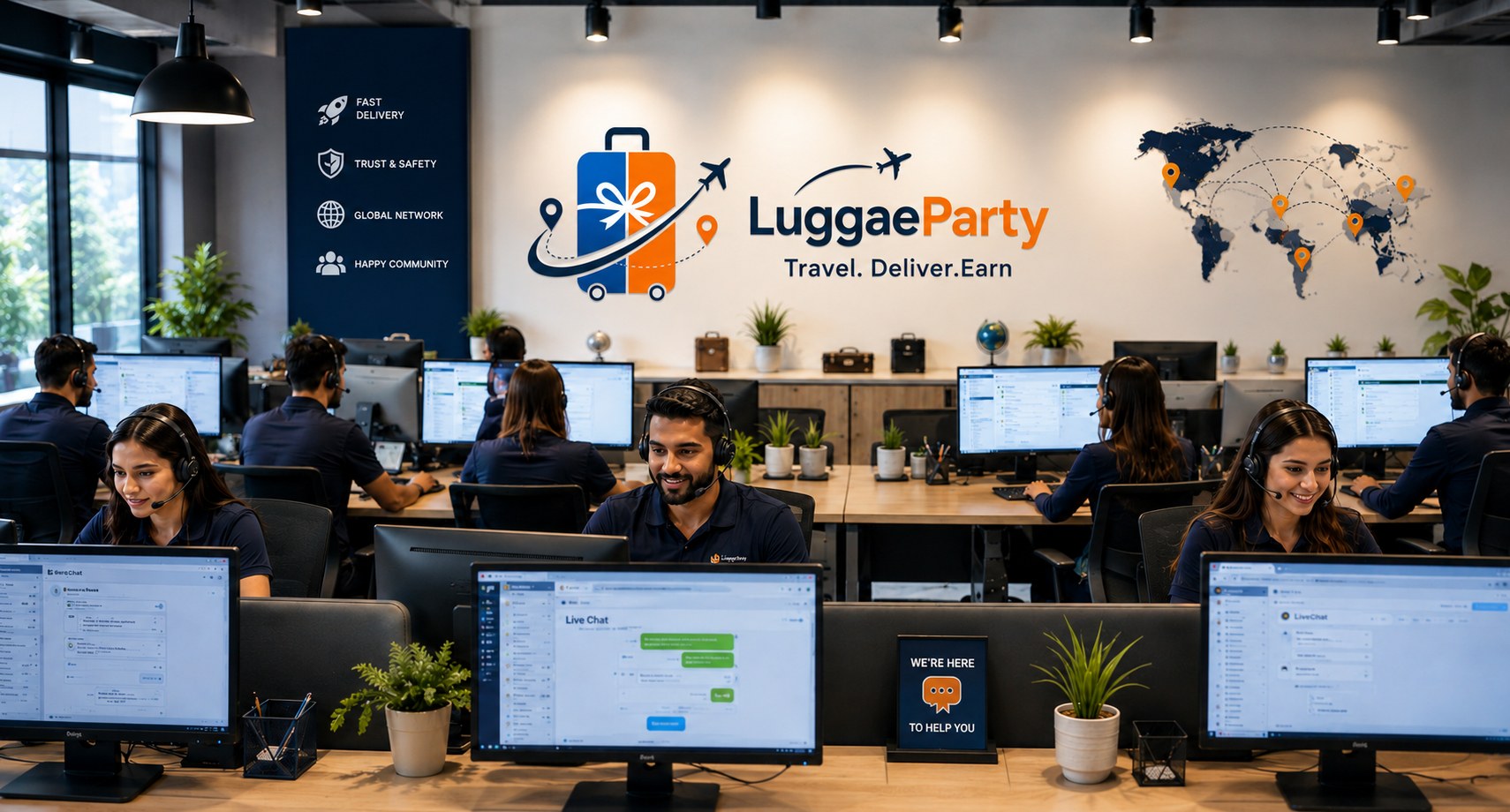 LuggageParty support team assisting customers by call and live chat